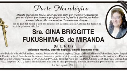 Parte Necrológico de Sra. Gina Briggitte Fukushima B. de Miranda