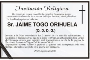 Invitación Religiosa: Jaime Togo Orihuela