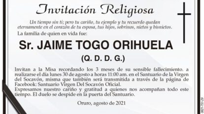Invitación Religiosa: Jaime Togo Orihuela