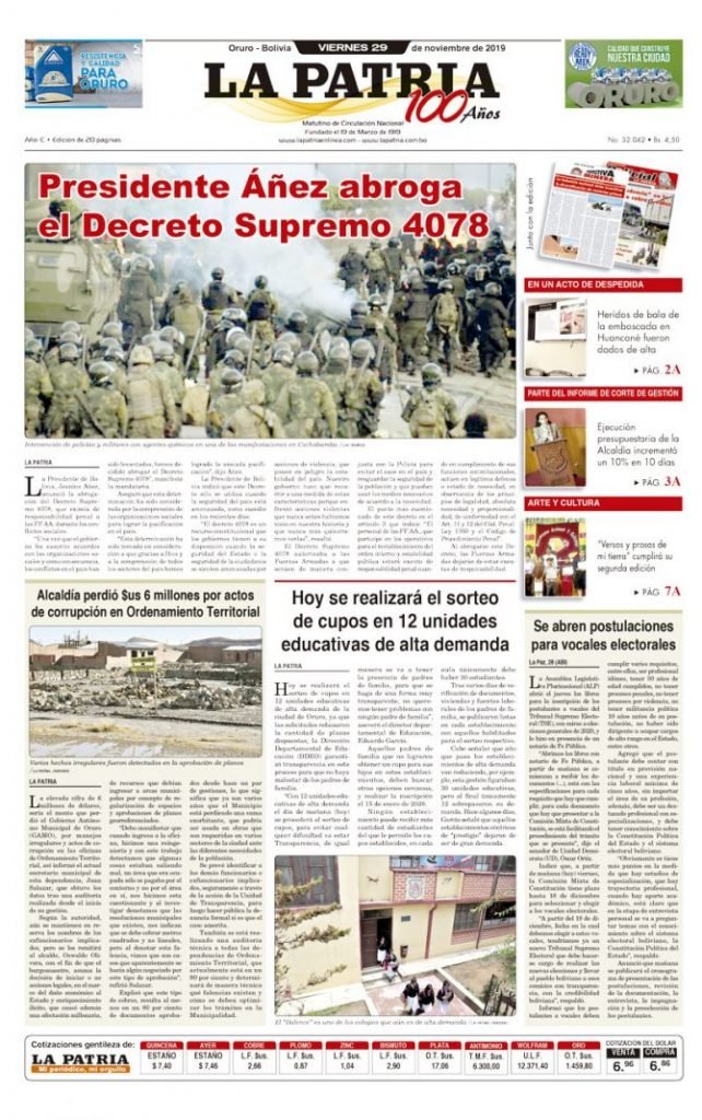 Portadas impresas del periódico La Patria