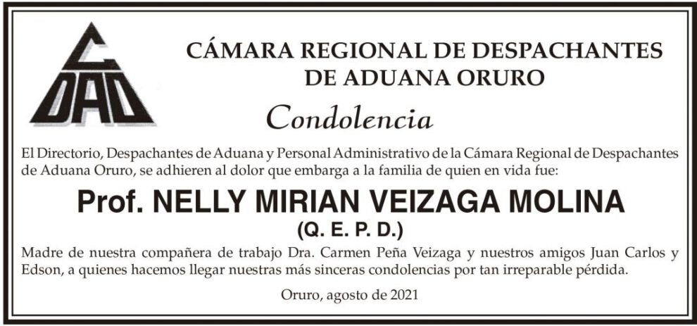 Condolencias por Nelly Mirian Veizaga Molina