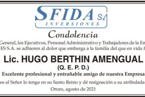Condolencia por Lic. Hugo Berthin Amengual