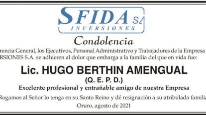 Condolencia por Lic. Hugo Berthin Amengual