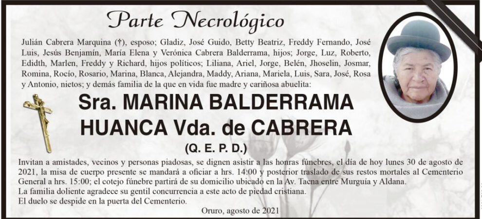 Obituario de Marina Balderrama Huanca