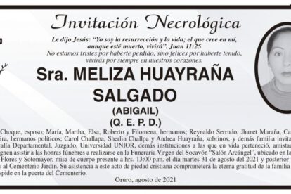 Necrológica Meliza Huayraña Salgado
