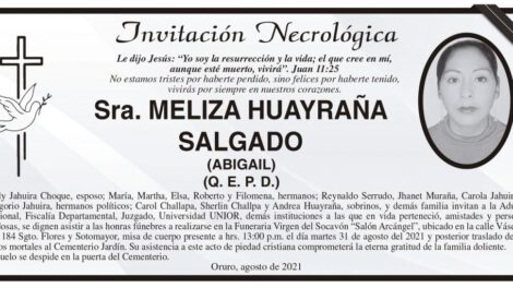 Necrológica Meliza Huayraña Salgado