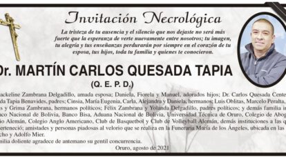 Invitación Necrológica: Dr. MARTÍN CARLOS QUESADA TAPIA