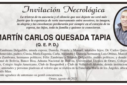 Invitación Necrológica: Dr. MARTÍN CARLOS QUESADA TAPIA