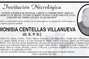 Invitación Necrológica para Dionisia Centellas Villanueva