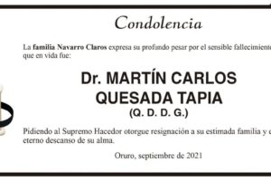 Condolencia por el fallecimiento del Dr. Martín Carlos Quesada Tapia