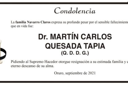 Condolencia por el fallecimiento del Dr. Martín Carlos Quesada Tapia