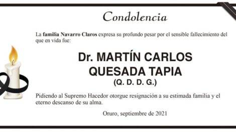 Condolencia por el fallecimiento del Dr. Martín Carlos Quesada Tapia