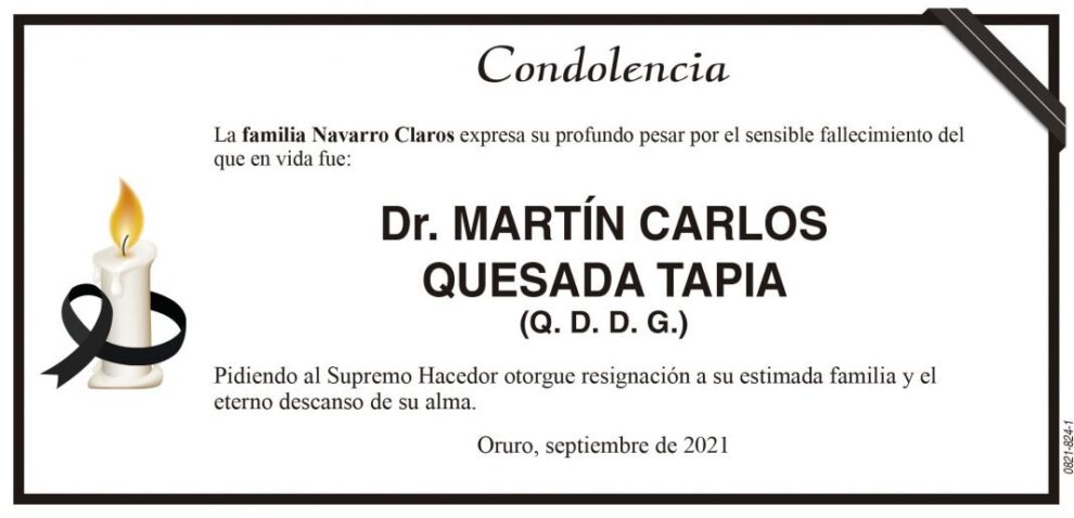 Condolencia por el fallecimiento del Dr. Martín Carlos Quesada Tapia