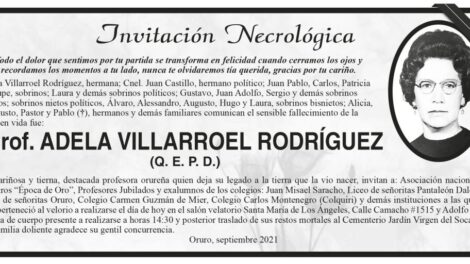 Necrológica de Prof. Adela Villarroel Rodríguez