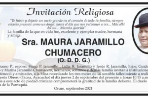 Invitación Religiosa para Maura Jaramillo Chumacero