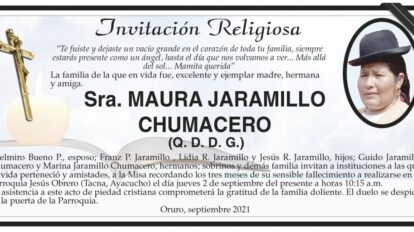 Invitación Religiosa para Maura Jaramillo Chumacero
