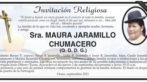 Invitación Religiosa para Maura Jaramillo Chumacero