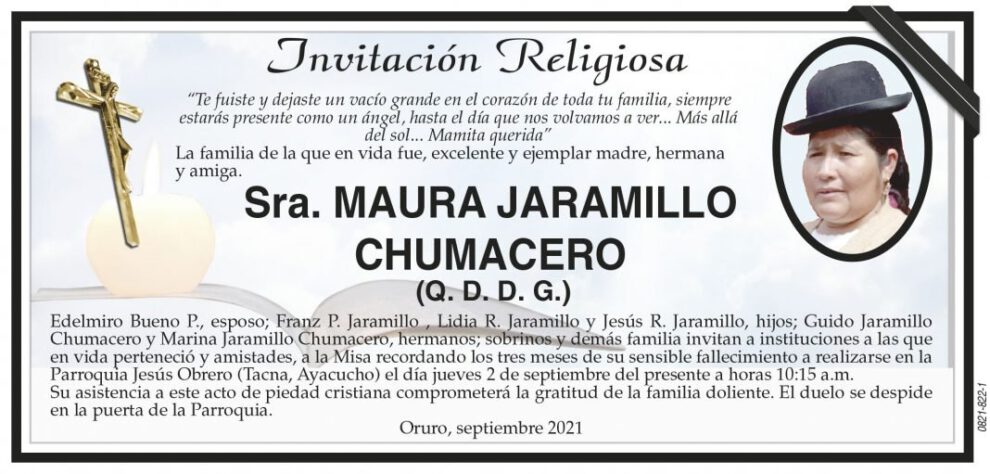 Invitación Religiosa para Maura Jaramillo Chumacero