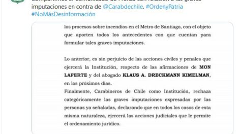 Comunicado de Carabineros de Chile sobre Mon Laferte