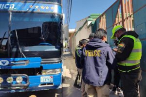 Migrantes haitianos siendo bajados del bus donde viajaban