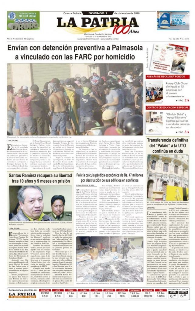 Portadas impresas del periódico La Patria