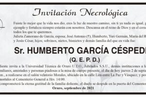 Invitación Necrológica para Humberto García Céspedes