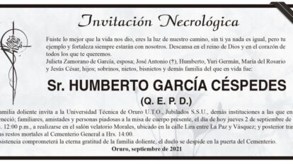 Invitación Necrológica para Humberto García Céspedes