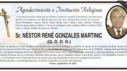Agradecimiento e Invitación Religiosa: Néstor René Gonzales Martinic