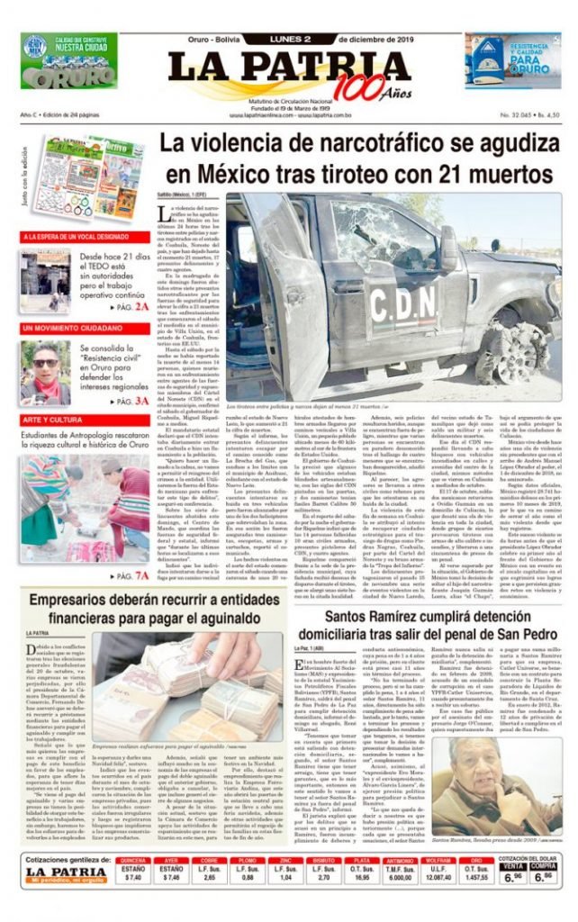 Portadas impresas del periódico La Patria
