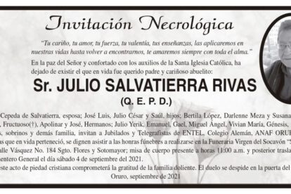 Invitación Necrológica para Julio Salvatierra Rivas