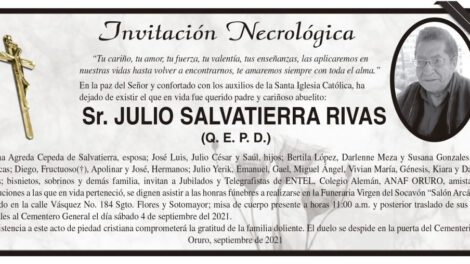 Invitación Necrológica para Julio Salvatierra Rivas