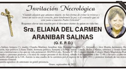 Invitación Necrológica de Eliana del Carmen Aranibar Salinas