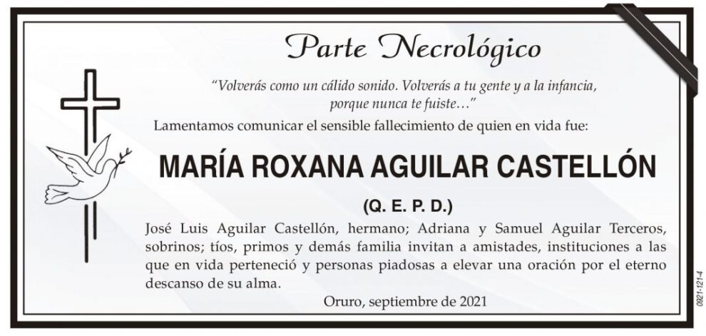Necrológico de María Roxana Aguilar Castellón