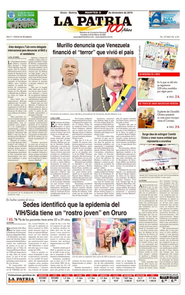 Portadas impresas del periódico La Patria