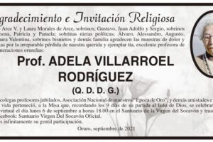 Agradecimiento e Invitación Religiosa: Prof. Adela Villarroel Rodríguez