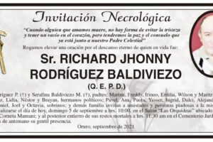 Invitación Necrológica: Richard Jhonny Rodríguez Baldiviezo