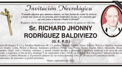 Invitación Necrológica: Richard Jhonny Rodríguez Baldiviezo
