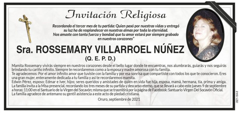 Invitación Religiosa para Rossemary Villarroel Núñez