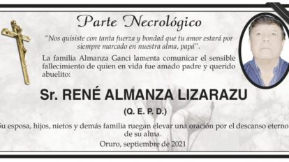 Parte Necrológico de René Almanza Lizarazu