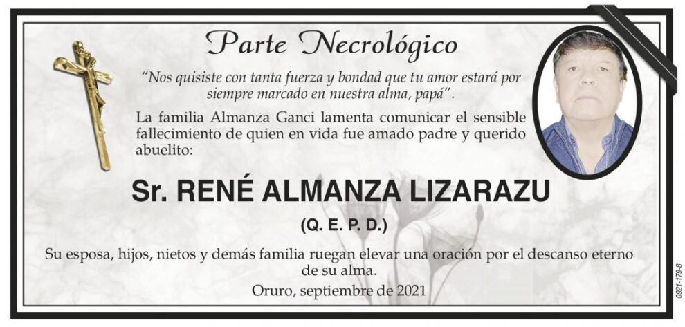 Parte Necrológico de René Almanza Lizarazu