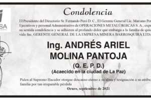 Condolencia por Ing. Andrés Ariel Molina Pantoja