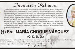 Sra. María Choque Vásquez, obituario y recordatorio de su fallecimiento