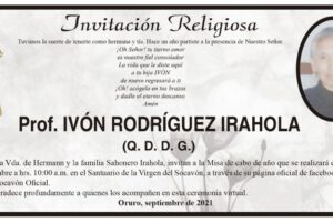 Prof. Ivón Rodríguez Irahola - Invitación a la misa de cabo de año