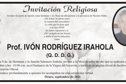 Prof. Ivón Rodríguez Irahola - Invitación a la misa de cabo de año