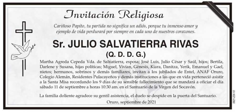 Invitación Religiosa para Julio Salvatierra Rivas