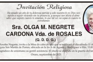 Invitación Religiosa en memoria de Olga M. Negrete Cardona
