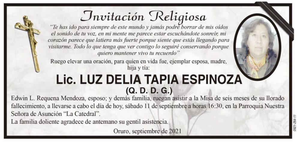 Lic. Luz Delia Tapia Espinoza obituario