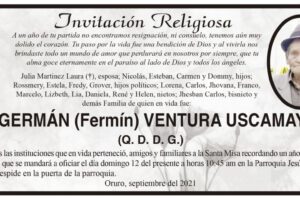 Invitación Religiosa para Germán Ventura Uscamayta