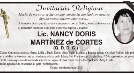 Invitación Religiosa: Lic. Nancy Doris Martínez de Cortes