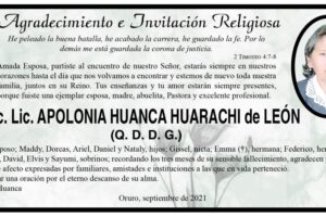 Agradecimiento e Invitación Religiosa por Apolonia Huanca Huarachi